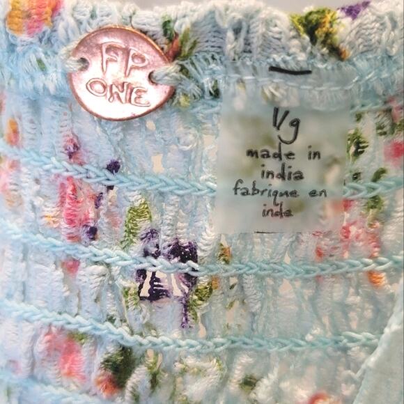 FP Intimately Free People Adella Mini Slip Dress Sz Large Blue Floral Ruffle - Picture 10 of 16